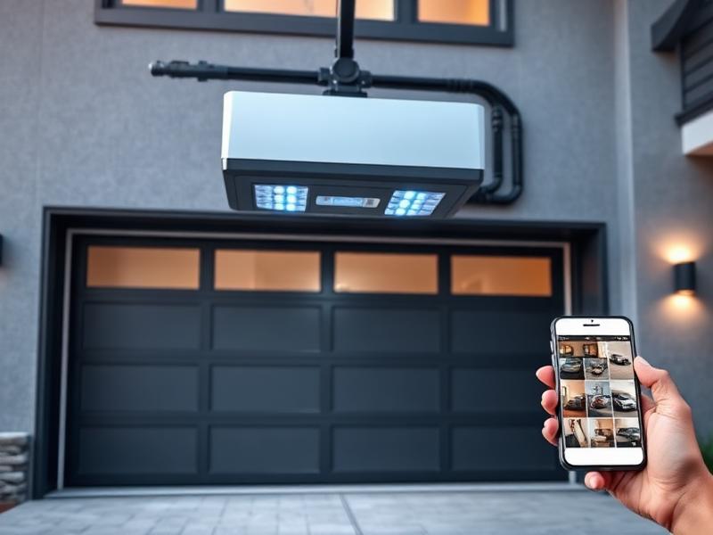 Modern smart garage door with security features and keypad entry